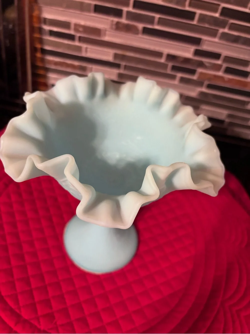 Vintage Baby Blue Glass Ruffled Compote Bowl Candy Dish